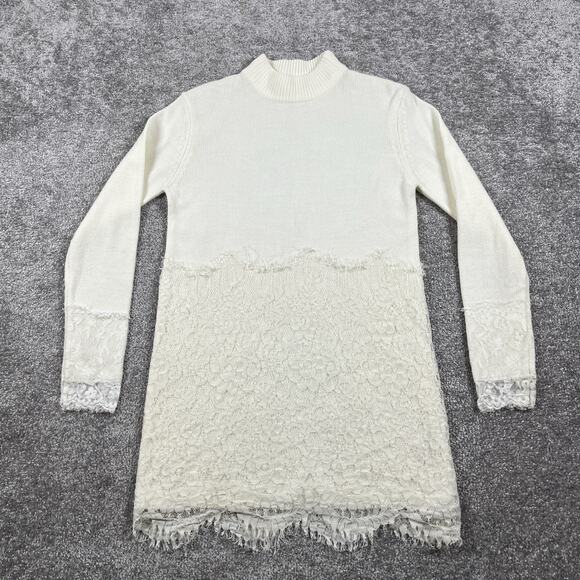 English Factory Sweaters - English Factory Sweater Dress Womens Small Lace Mini Short White